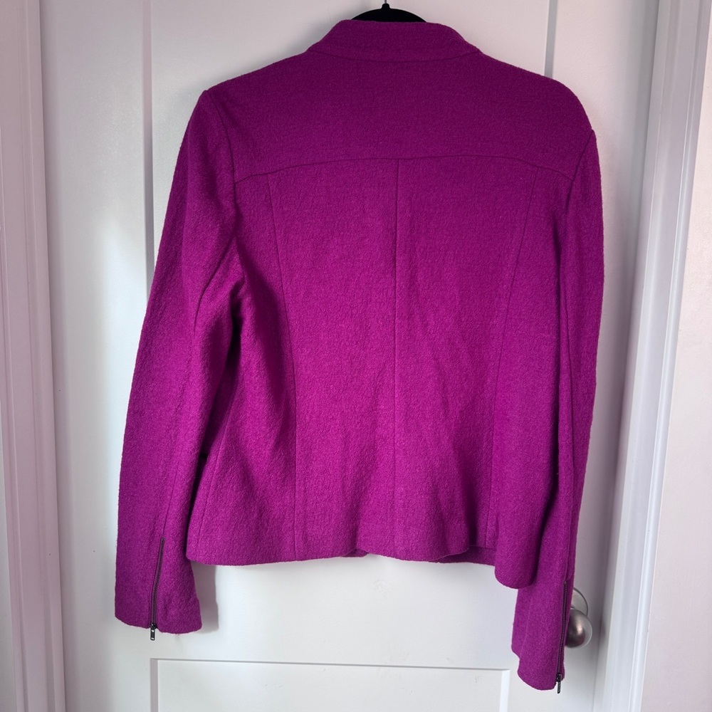 Talbots Magenta Wool Blend Asym Zip Moto Jacket Zipper Pockets Women 10 - Picture 2 of 12